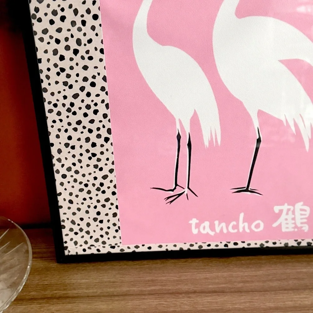 Japanese Crane Pink Tancho Canvas Art Print Dalmatian Print Framed Wall Hang Art